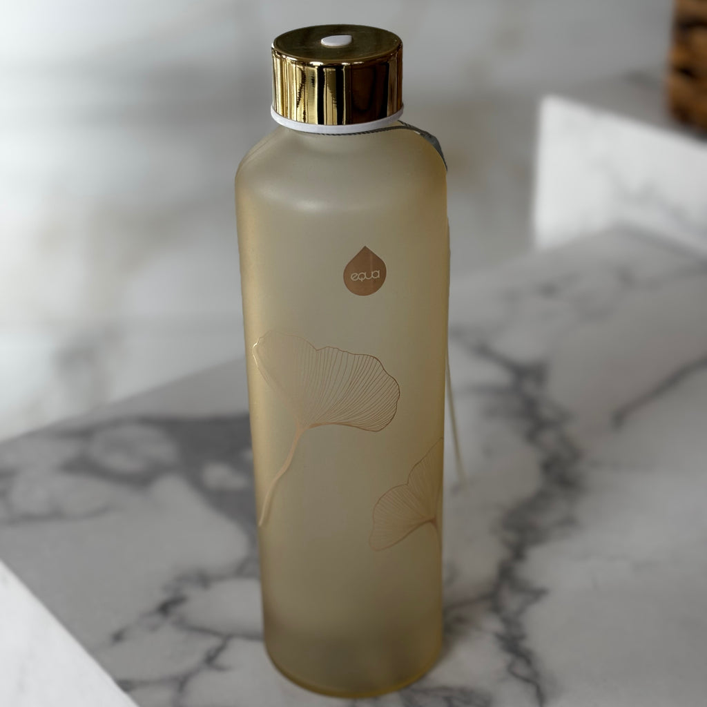 EQUA Glass BPA free Water Bottle / floral gold