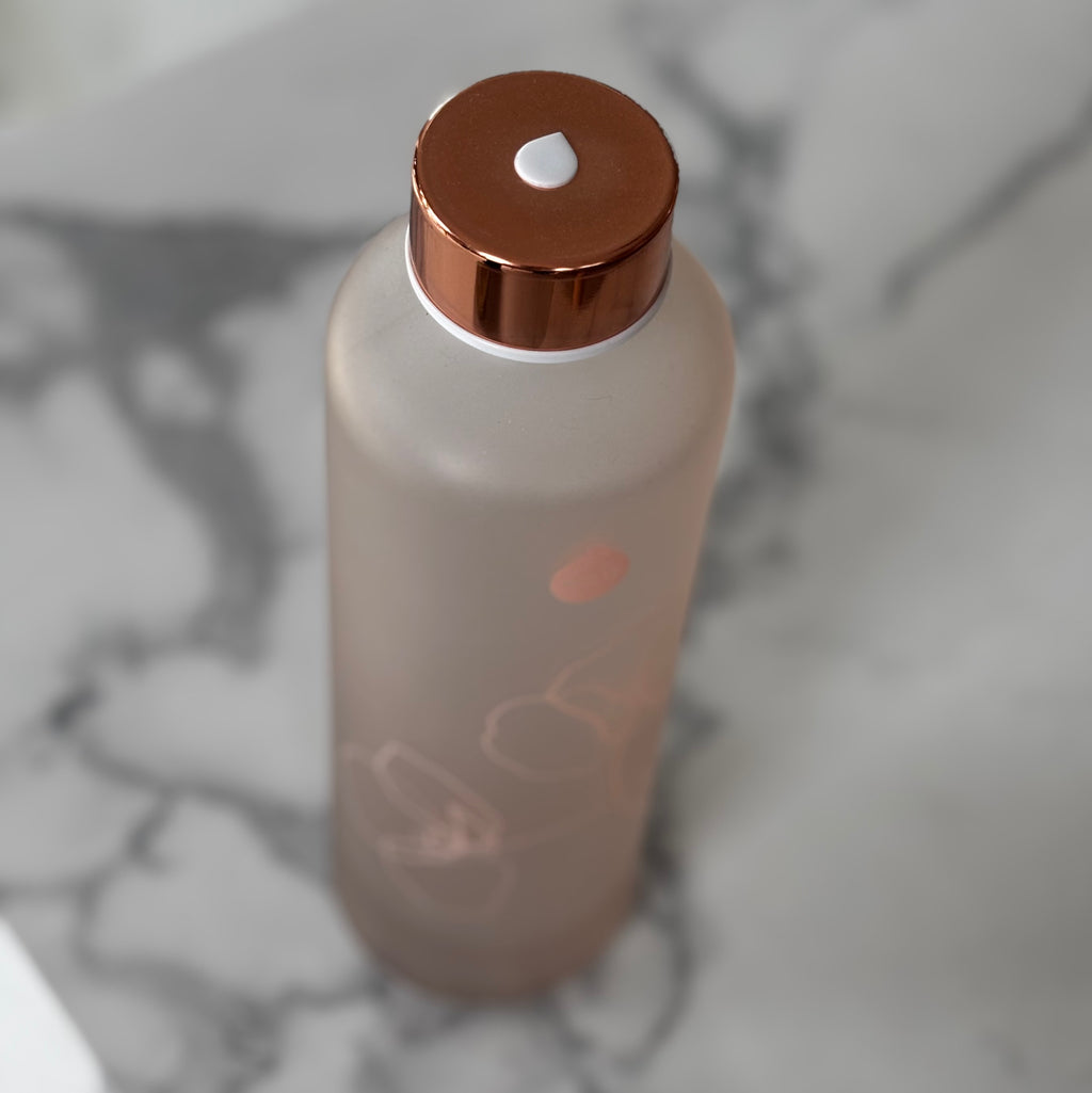 EQUA Glass BPA free Water Bottle / floral rose gold