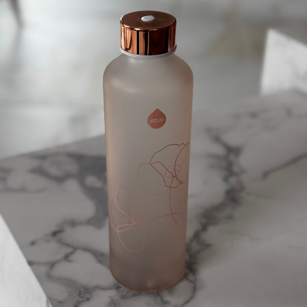EQUA Glass BPA free Water Bottle / floral rose gold