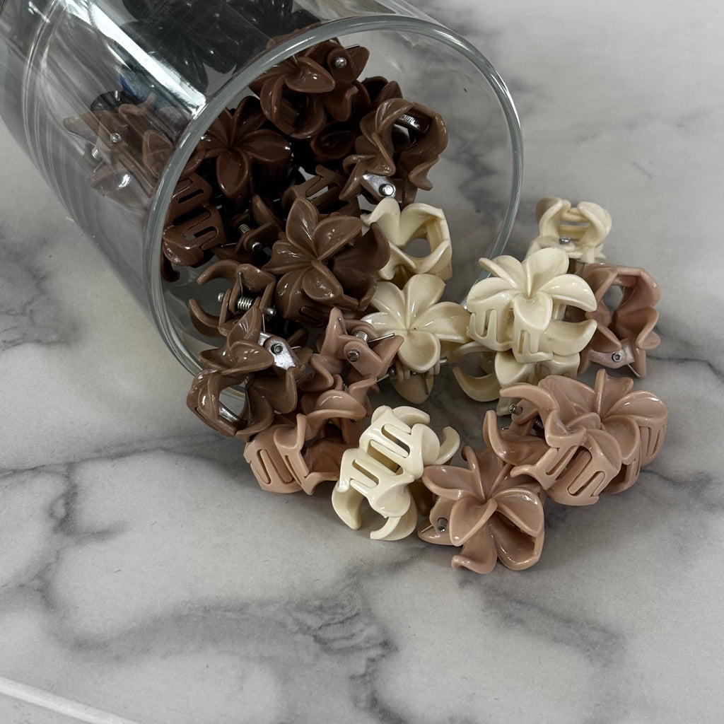 Mini Floral Clips X4 (cream nude brown)